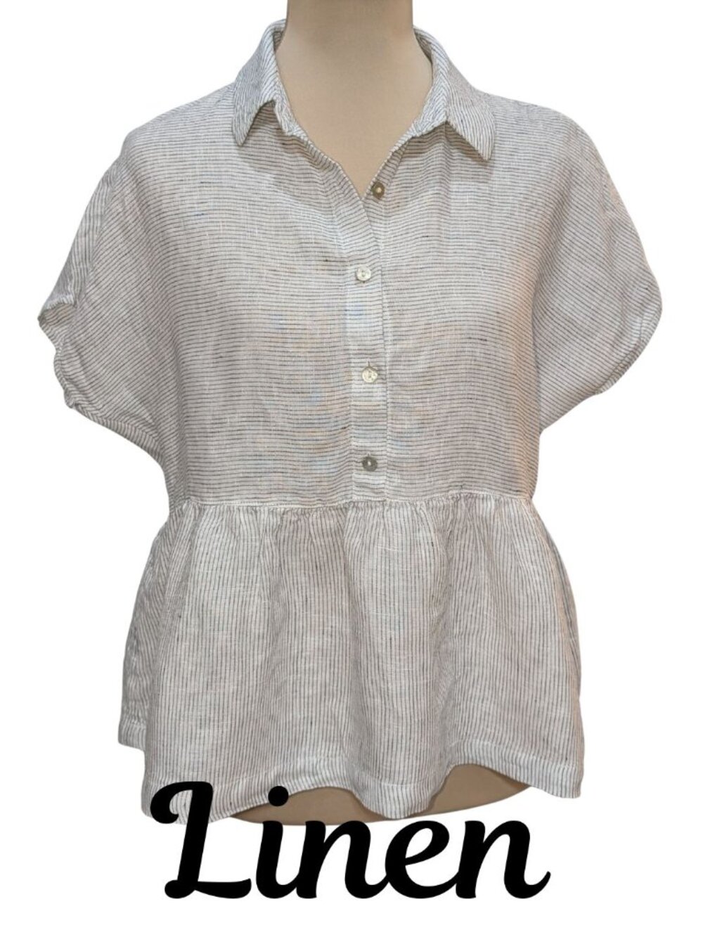C&C California 100% Linen Striped Peplum Top